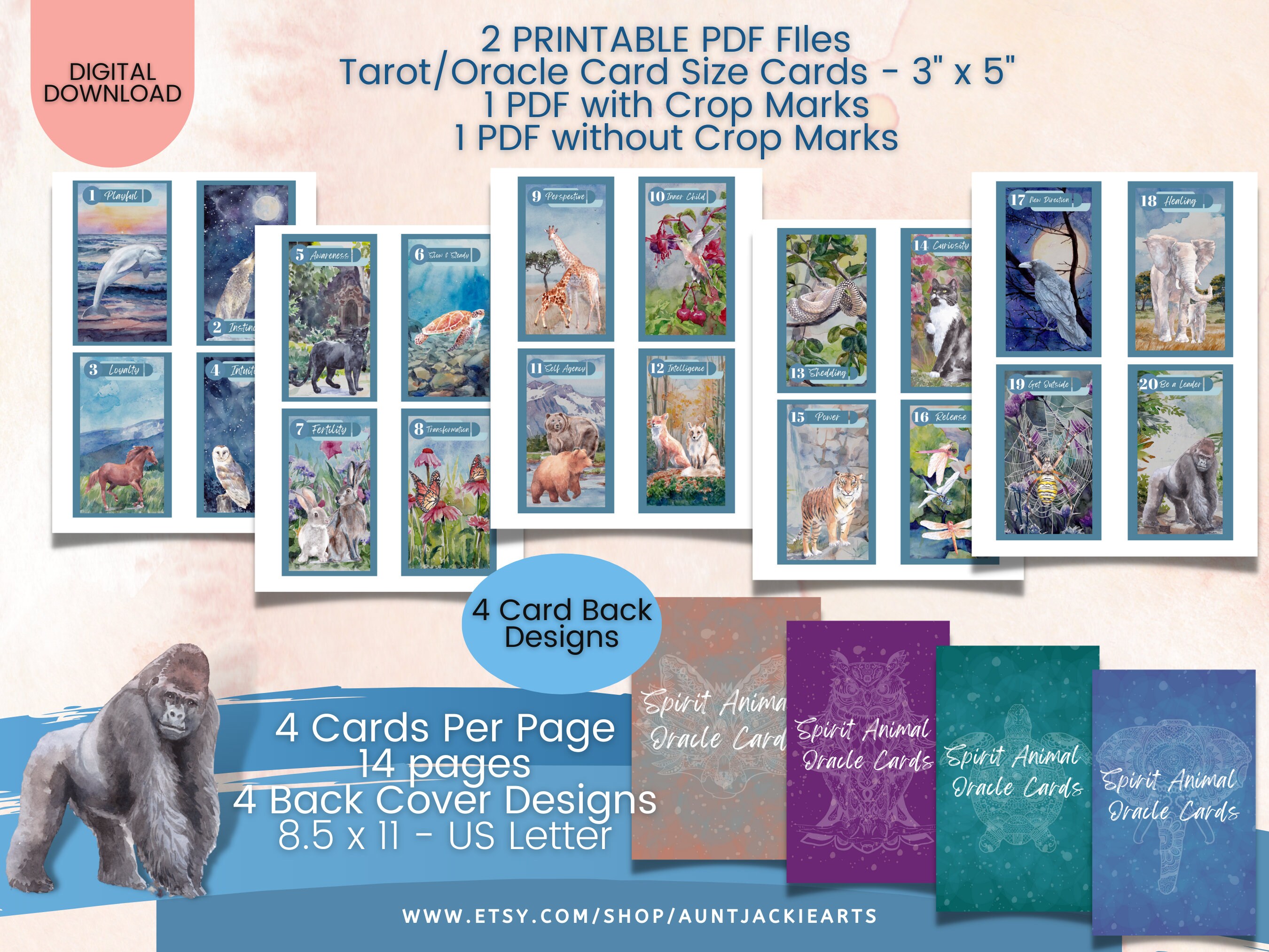 PRINTABLE CARD Deck Spirit Animal Watercolor Oracle Card - Etsy Canada