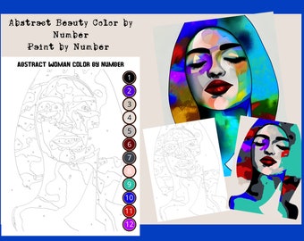 Blaue Abstrakte Frauen, Abstrakte Frau, PBN, Malen nach Zahlen, Farbe nach Zahlen, Digitale Farbe, Digitales Malen nach Zahlen, iPad Farbe nach, PDF PNG