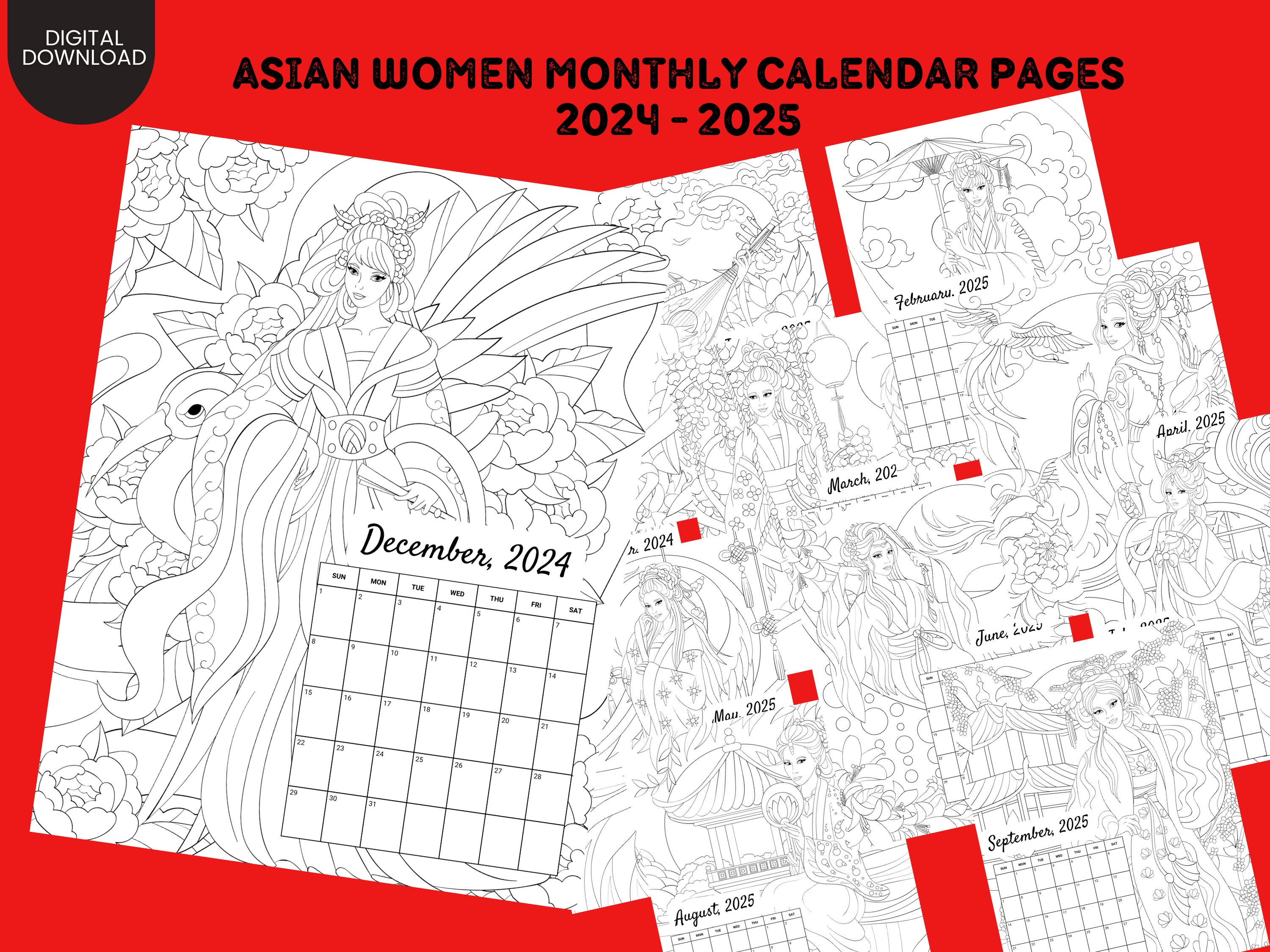 Confident Asian Women Coloring Planner 2024-2025 Monthly Planner Unique ...