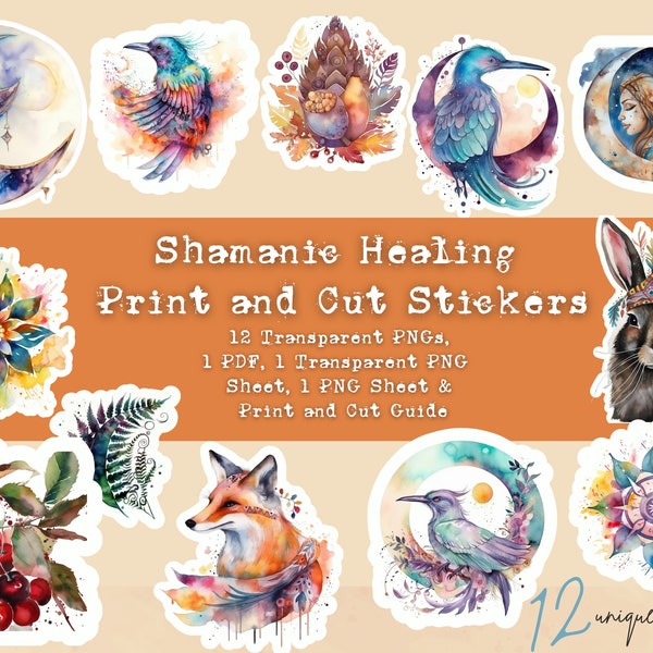 Shamanic Healing Stickers, Print and Cut Stickers, Shaman Stickers, Shamanic Tools, Self Care Stickers, Cute Sticker Sheet, Positive, Set 2