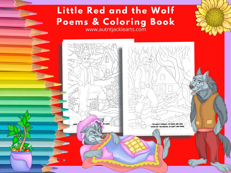 Little Red, Big Bad Wolf, Gedichte, Malbuch, Classic Stories Malbuch, Riding Hood Coloring, Coloring Bundle, for Teens, 30 Pages Bild 8