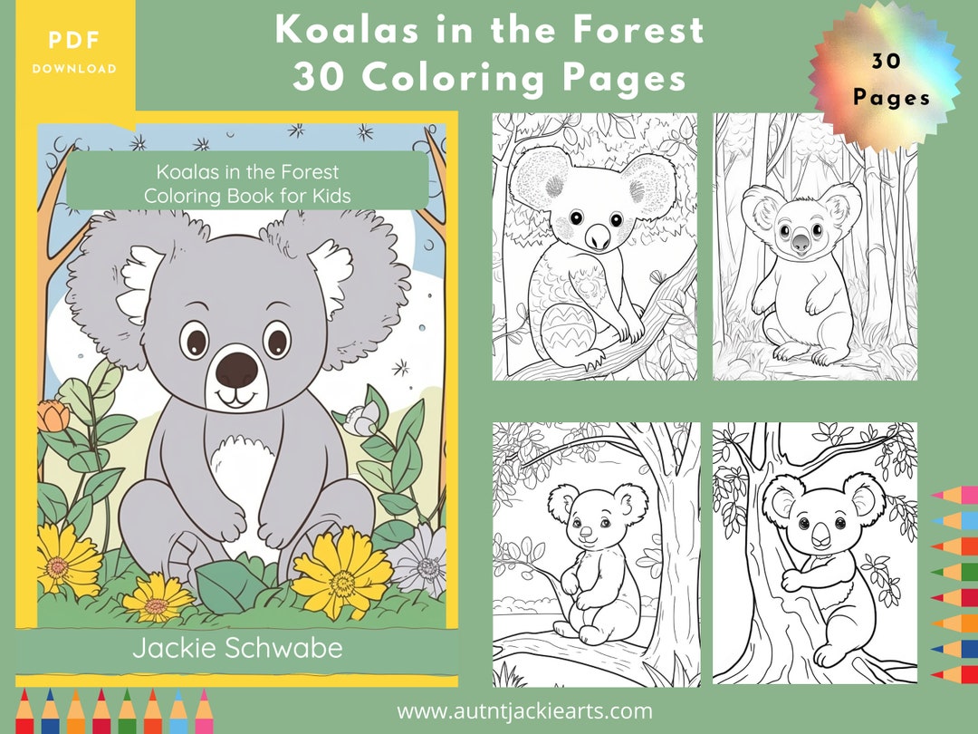 Koala Bear, Coloring Page Bundle, Animal Coloring Pages for Kids, 30 ...