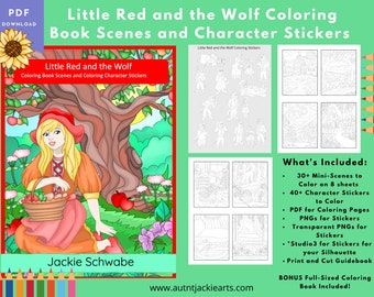 Little Red, Big Bad Wolf, Coloring Stickers, Coloring Book, Classic Stories Malbuch, Riding Hood Coloring, Coloring Bundle, Scenes