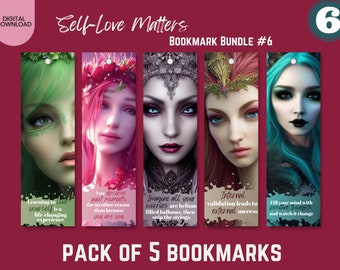 PRINTABLE BOOKMARK Bundle #6 - Set of 5 - Elf Fairy Theme - Self-Love Matters Tips - Fantasy - US Letter - Digital Download For Avid Readers