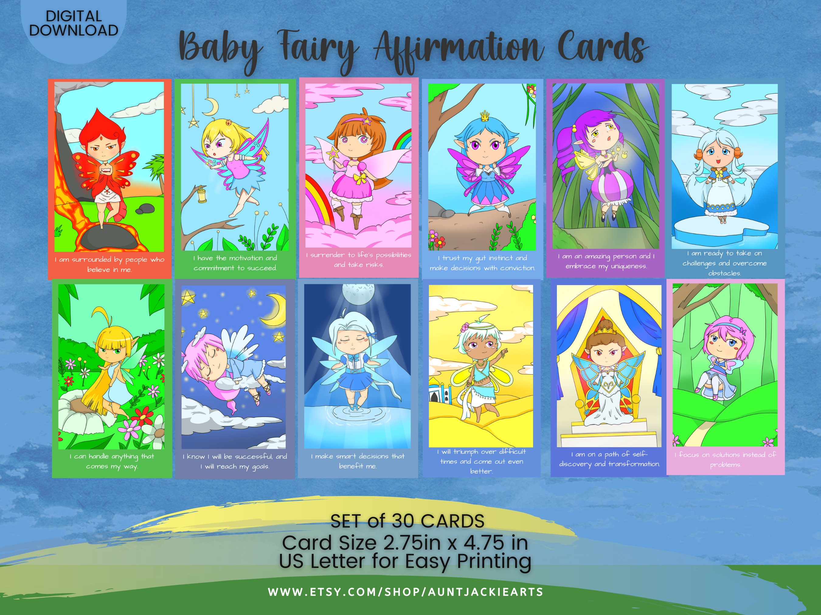 PRINTABLE CARD Deck Downloadable Baby Fairy Affirmation Cards Tarot ...