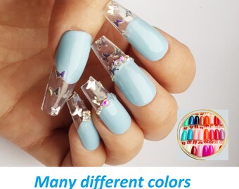 Light Blue False Nails Etsy