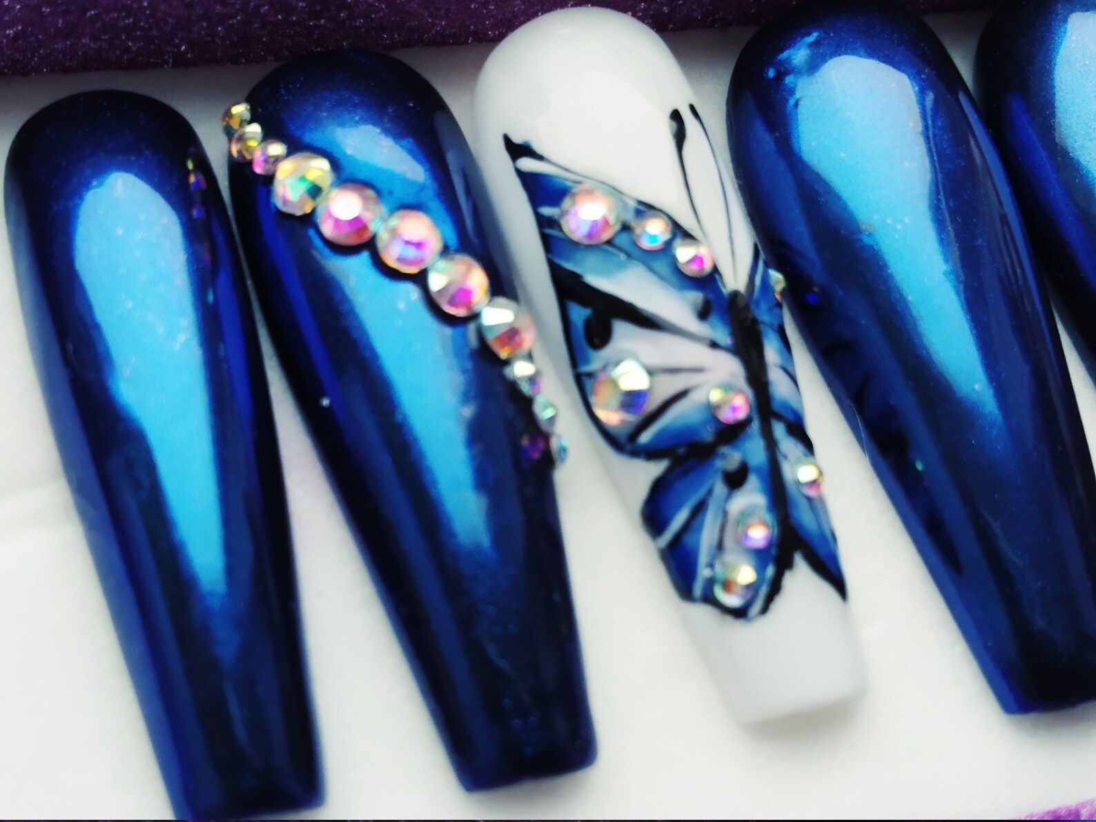 Butterfly nails Chrome nails Mirror effect nails Blue Etsy