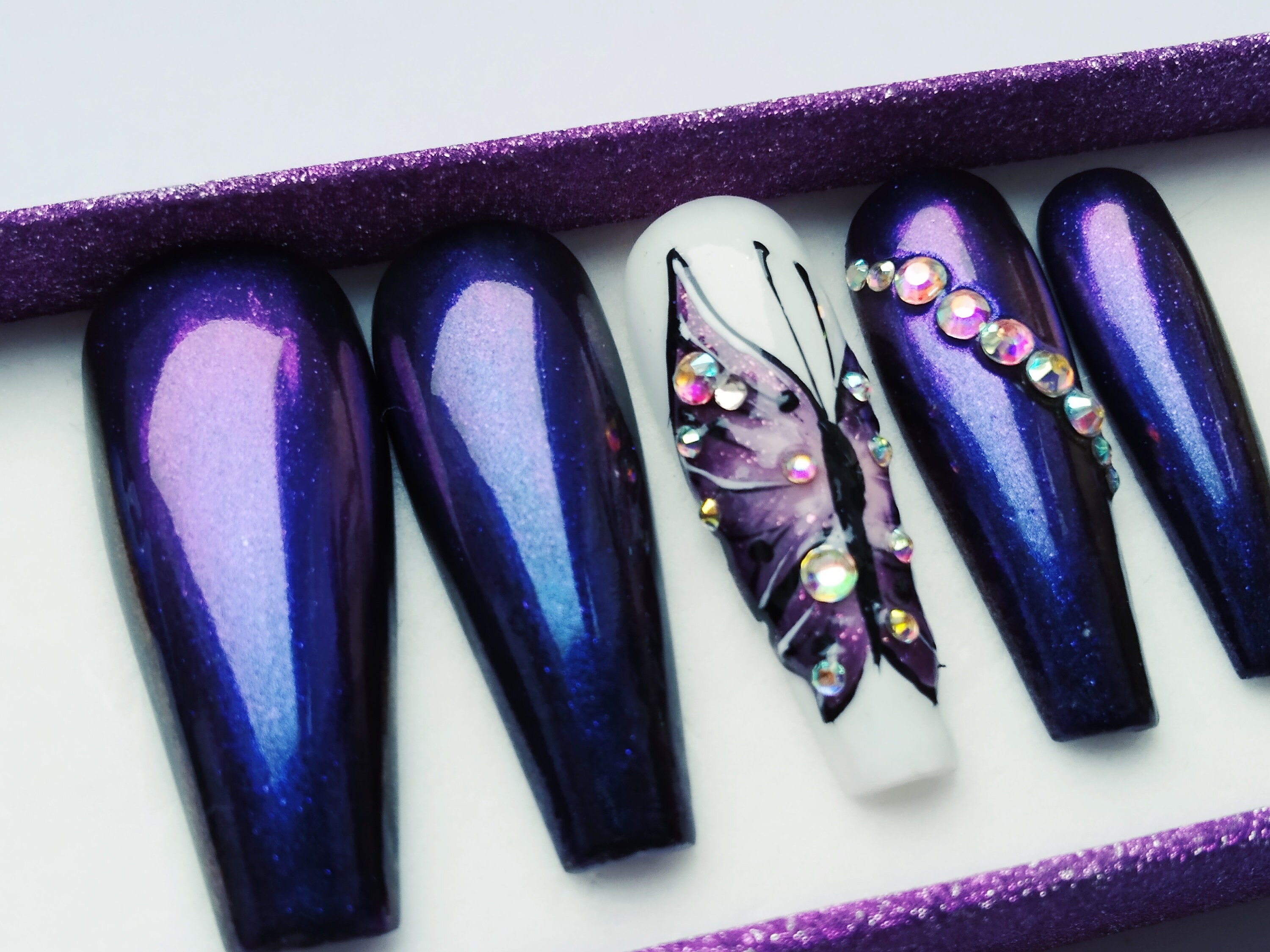 Butterfly nails Chrome nails Mirror effect nails Blue Etsy