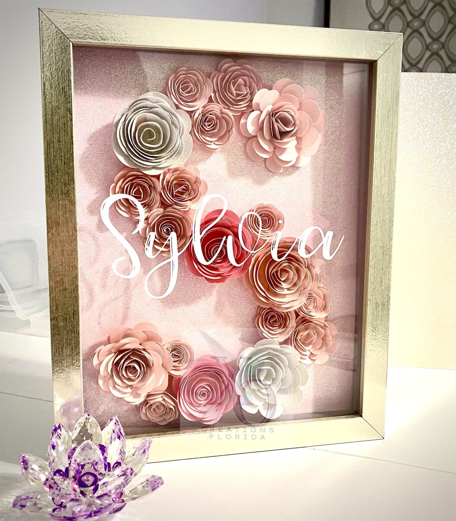 Personalized Initial Paper Flower Shadow Box 8x10 Frame Size Etsy
