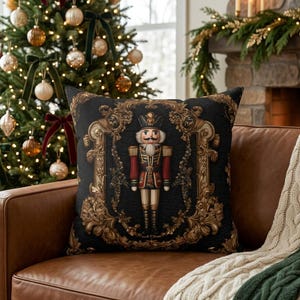 Nutcracker Baroque Throw Pillow Gold Grandmillennial Dark Christmas Decor