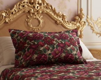 Kissen Sham Burgund Peony Floral | Mid Century Rokoko Schlafzimmer Dekor