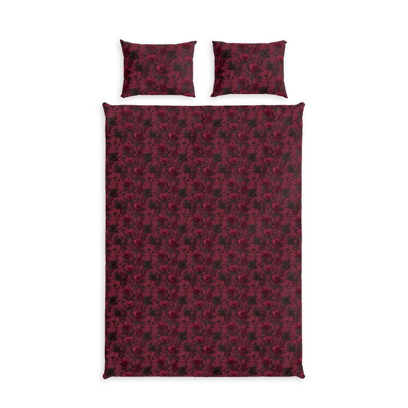 Dark Lace Rose Cotton Bed Set Burgundy Linen Romantic Bedding Gothic Bedroom Decor immagine 10