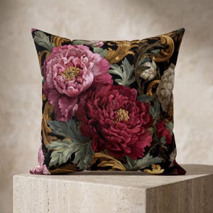 Botanical Throw Pillow Peony Cushion Vintage Floral Sofa Accent Cushion