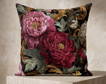 Botanical Throw Pillow Peony Cushion Vintage Floral Sofa Accent Cushion