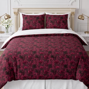 Dark Lace Rose Cotton Bed Set Burgundy Linen Romantic Bedding Gothic Bedroom Decor