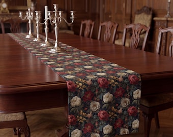 Table Runner Old World Botanical Floral | Dark Academia Maximalist Decor | Crimson Gift