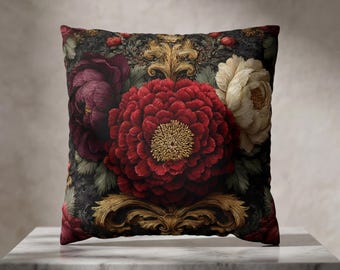 Ruby Peony Pillow Peony Gold Baroque | Grandmillennial Home Decor