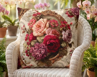 Throw Pillow French Chateau Rose Rococo | Grandmillennial Sofa Pillow