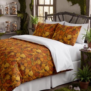 Fall Venture Maple Leaf Comforter Set, Verdure Gold Farmhouse Bedding, Cotton Duvet Cover & Sham Set