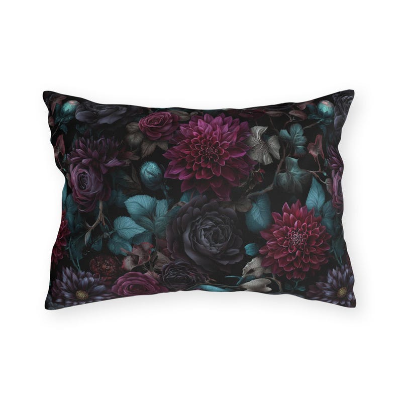 Goth Outdoor Pillow | Dark Floral Patio Cushion | Witchy Garden Decor image 4