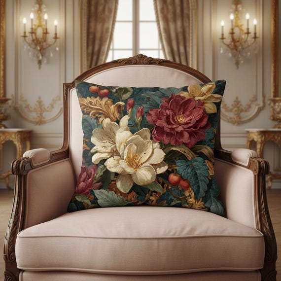 Freesia Flower Accent Pillow Victorian Couch Cushion Romantic Vintage Living Room Decor