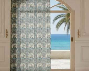 Cortinas transparentes con medallón náutico barroco / Decoración del Viejo Mundo / Cortinas para ventanas de estilo costero