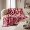 Throw Blanket Pink Tropical Floral | Velveteen Plush Sofa Blanket | Mothers Day Gift for Her