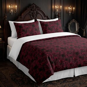 Dark Lace Rose Cotton Bed Set Burgundy Linen Romantic Bedding Gothic Bedroom Decor