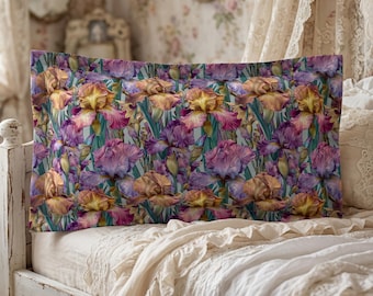 Pillow Shams Iris Floral Botanical | Grandmillennial Bedroom Purple Gold | Maximalist Floral Bedding Gift