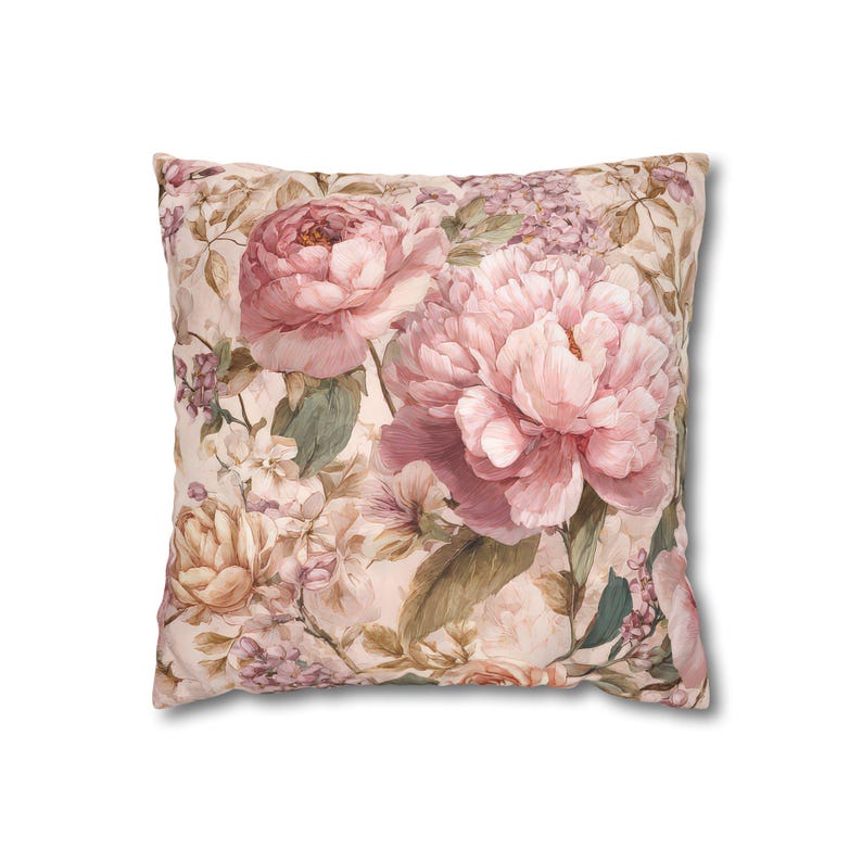 Blush Pink Floral Throw Pillow Vintage Peony Botanical Sofa Cushion Romantic Cottagecore Home Decor image 5