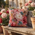Rococo Pillow Garden Lush Peonies Floral Waterproof Cushion| Patio Outdoor Pillow| Maximalist Decor