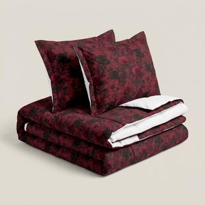 Dark Lace Rose Cotton Bed Set Burgundy Linen Romantic Bedding Gothic Bedroom Decor immagine 17