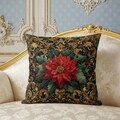 Baroque Poinsettia Pillow \u2022 Vintage Gold Scroll Christmas Cushion