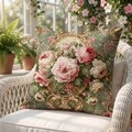 Roses Medallion Throw Pillow Vintage Floral | Grandmillennial Sofa Pillow Decor