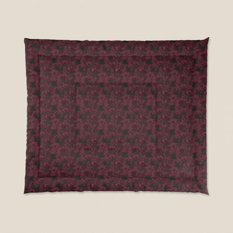 Dark Lace Rose Cotton Bed Set Burgundy Linen Romantic Bedding Gothic Bedroom Decor immagine 18