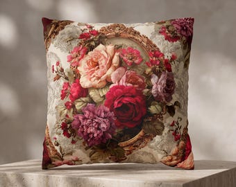 Throw Pillow Chateau Rose Rococo Vintage | Grandmillennial French Floral Decor