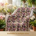 Blush Lotus Botanical Cream Velveteen Plush Throw Blanket | Grandmillennial Floral Sofa Decor