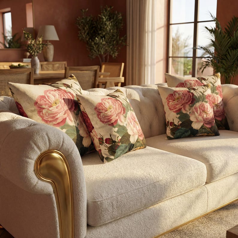 Floral Throw Pillow Vintage Roses Botanical Sofa Cushion Elegant Home Decor image 13
