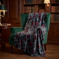 Throw Blanket Gothic Teal Dark Rose | Moody Botanical Dark Romance Decor