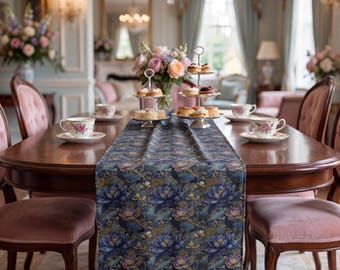 Camino de mesa Loto azul Art Nouveau / Decoración de mesa para el té de la tarde / Comedor Grandmillennial