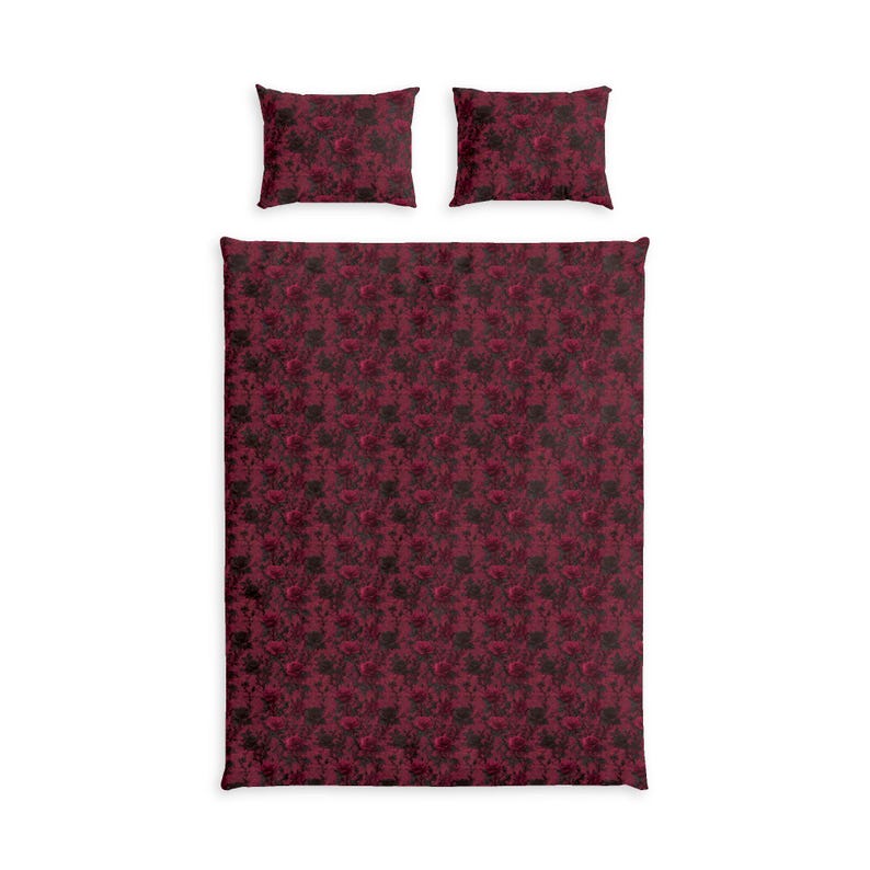 Dark Lace Rose Cotton Bed Set Burgundy Linen Romantic Bedding Gothic Bedroom Decor immagine 9