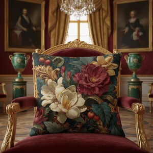 Floral decorative throw pillow in baroque style sitting room