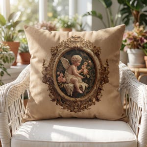 Rococo Cupid Throw Pillow, Old Master Baroque Chateau Cushion, Romantic European Salon Style Decor