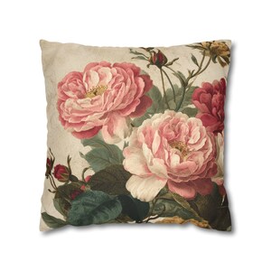 Floral Throw Pillow Vintage Roses Botanical Sofa Cushion Elegant Home Decor image 3