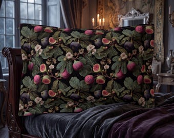 Federa per cuscino color fico scuro, stile botanico gotico/accademico, decorazione per camera da letto.