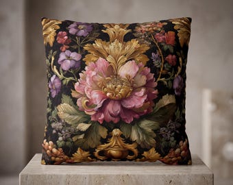 Victorian Floral Peony Damask Cushion Victorian Flair in Pink and Gold Pillow