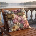 Pink Lotus Outdoor Pillow | Floral Patio Cushion | Grandmillennial Garden Decor