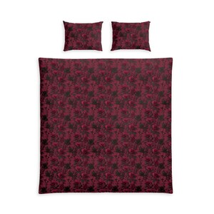 Dark Lace Rose Cotton Bed Set Burgundy Linen Romantic Bedding Gothic Bedroom Decor immagine 11