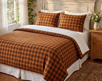Set di biancheria da letto a quadri scozzesi arancioni e piumone per tutte le stagioni, decorazioni autunnali per la camera da letto, accogliente set da letto autunnale