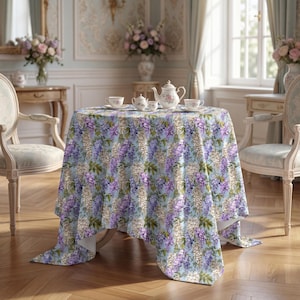 Wisteria Floral Pattern Tablecloth | Purple Blue Vine Garden Print